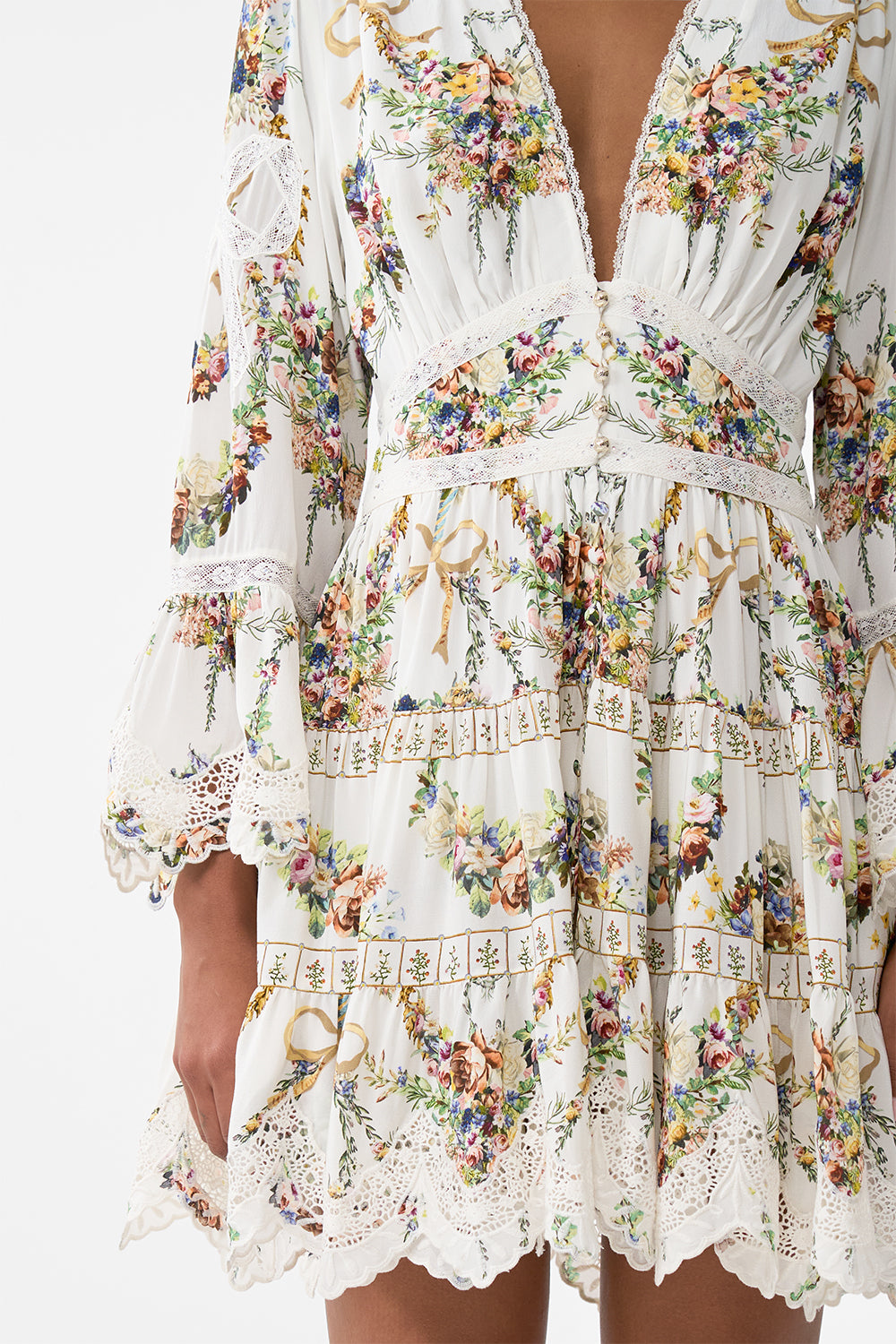 The CAMILLA Tiered Dress With Ruffle Frill Sleeves in our Dressing Room Drama print.