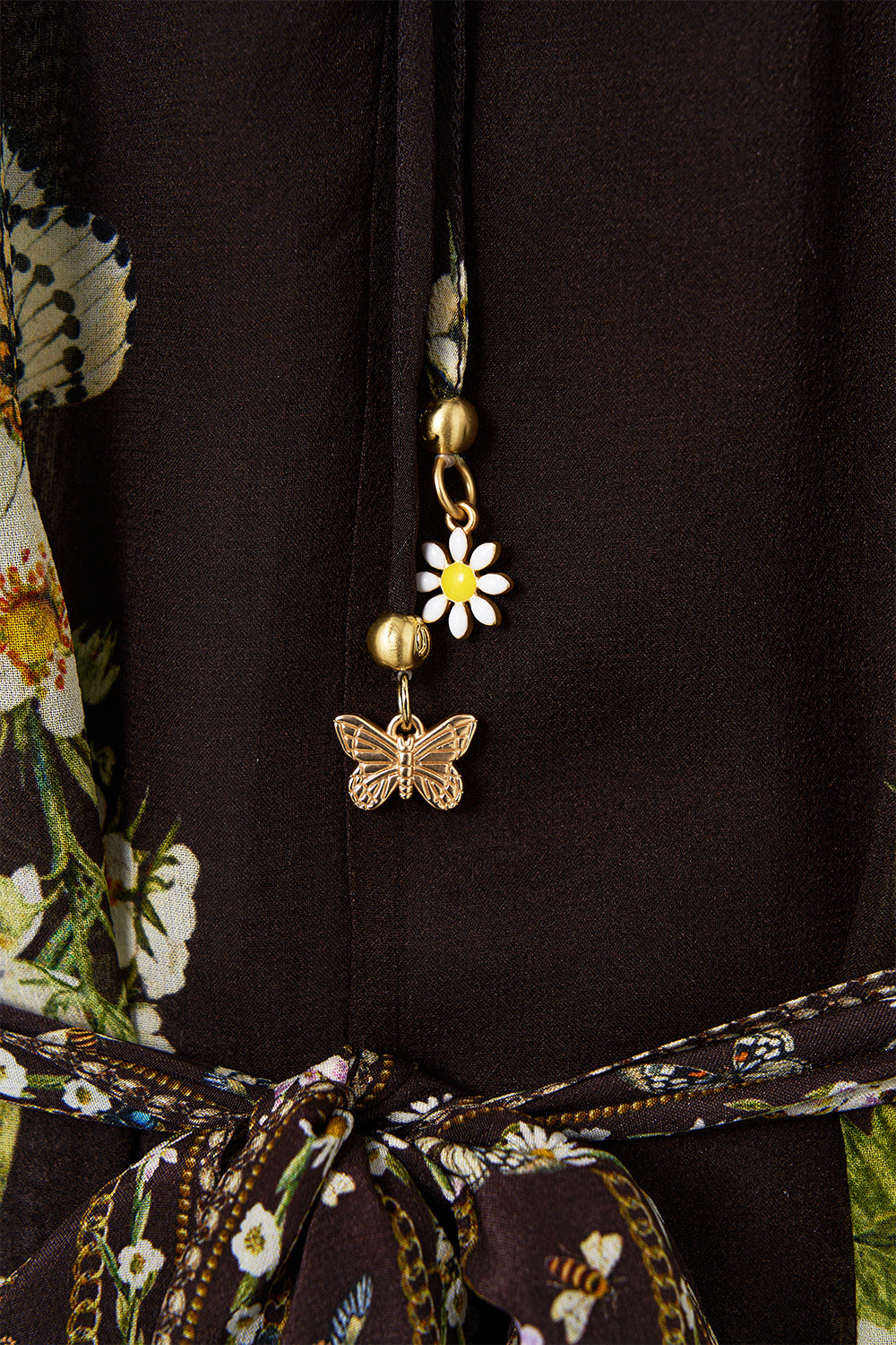 The CAMILLA Long Dress With Handkerchief Sleeve in our Dish It, Daisy print.