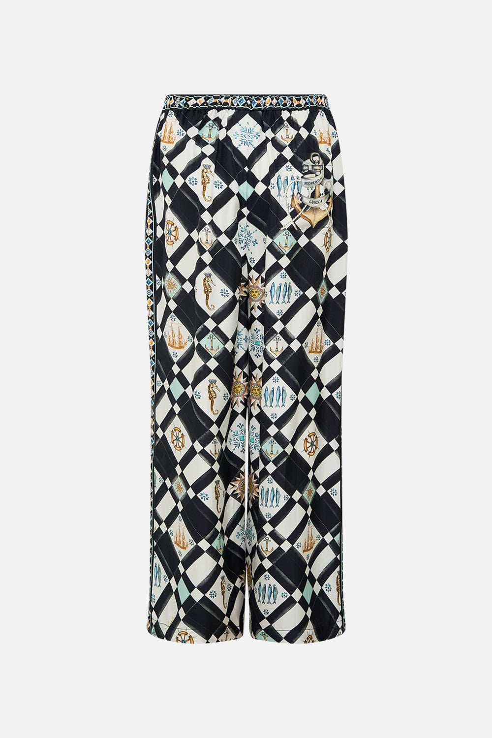 The CAMILLA Button Front Lounge Pant in our Folk Afloat print.