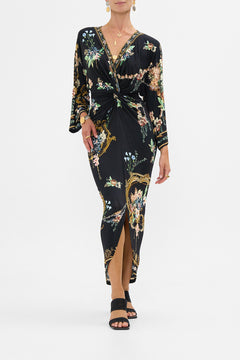 The CAMILLA Long Split Front Twist Dress in our Noble Endeavours print.