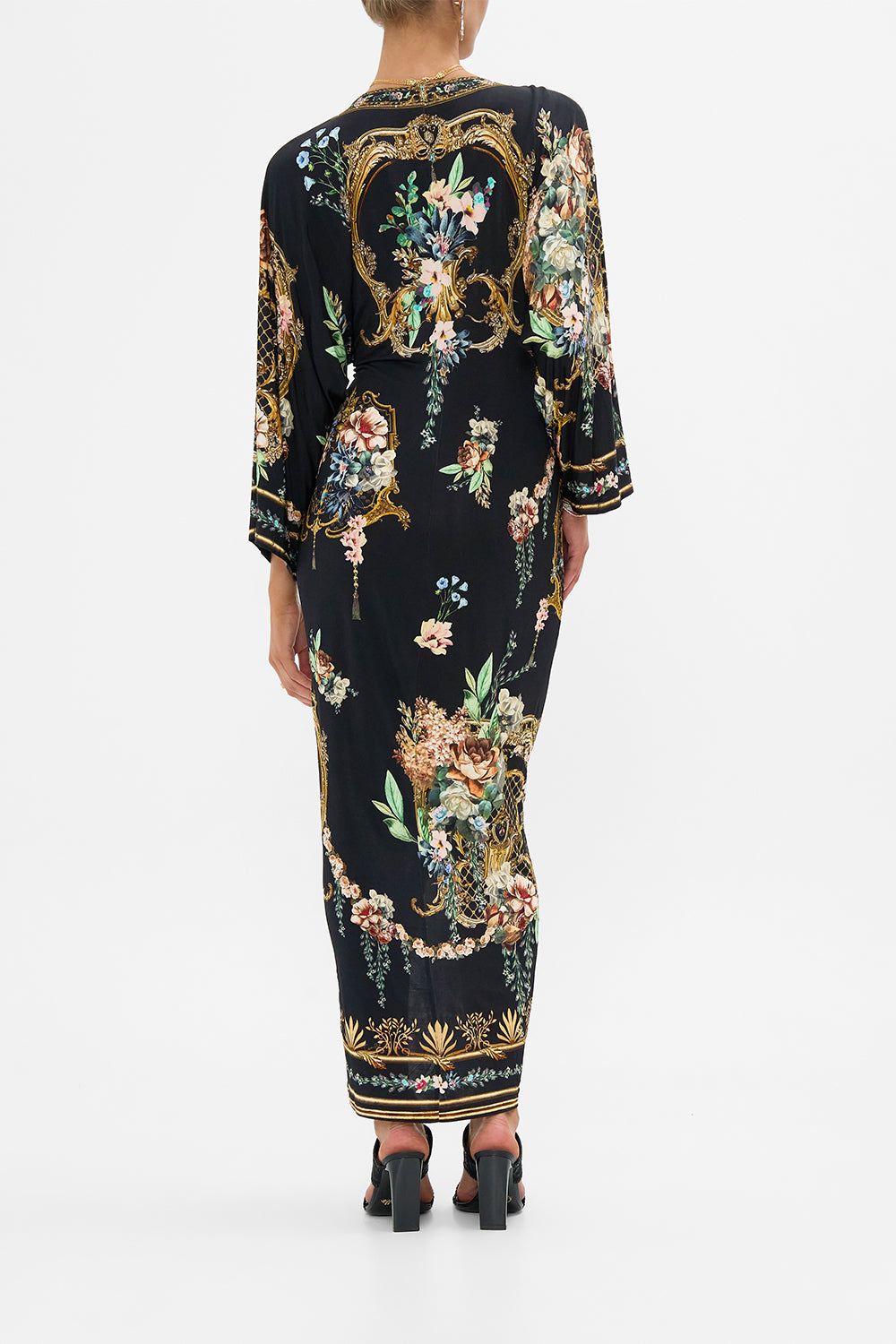 The CAMILLA Long Split Front Twist Dress in our Noble Endeavours print.