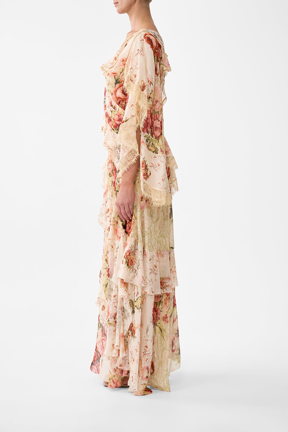 The CAMILLA Asymmetric Spliced Ruffle Dress in our Meet Me At The Majestic print.