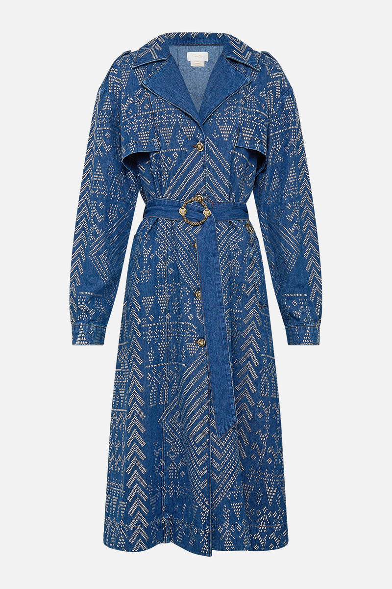 The Denim Desert Reign Longline Belted Trench Coat | CAMILLA AU – CAMILLA