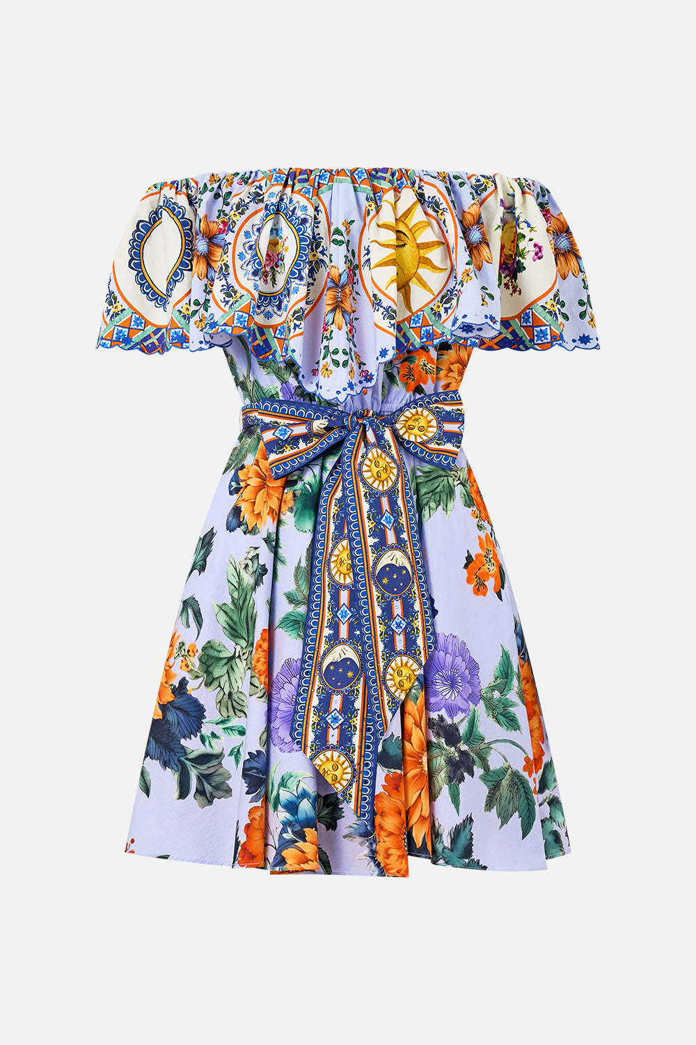 The CAMILLA Shoulder Frill Short Dress in our Luscious In Lisbon print.