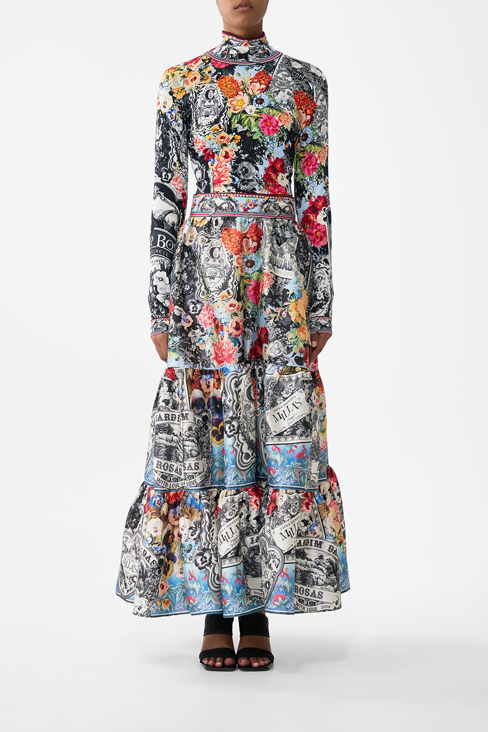 The CAMILLA High Waisted Tiered Skirt in our Flower Showers print.