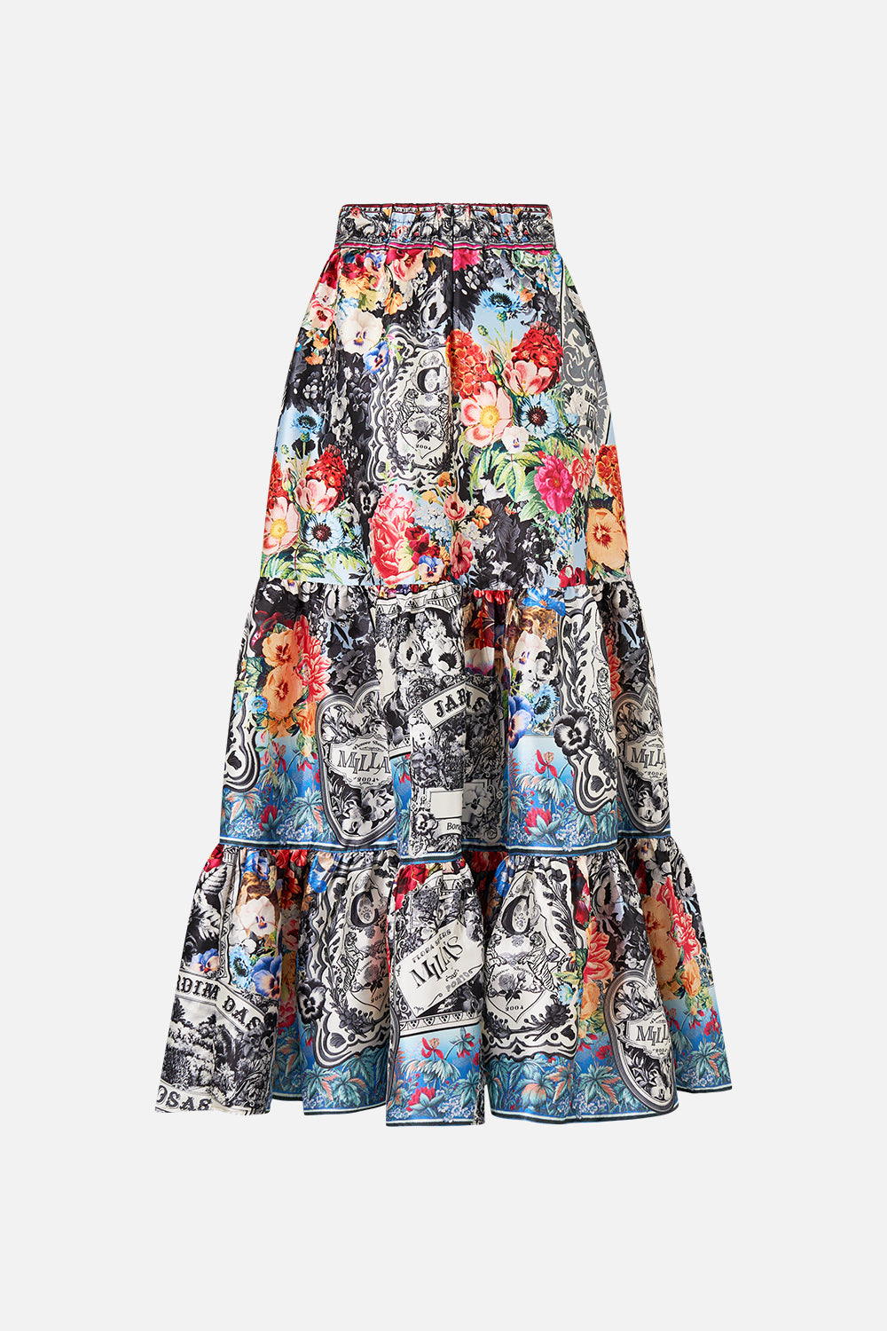 The CAMILLA High Waisted Tiered Skirt in our Flower Showers print.