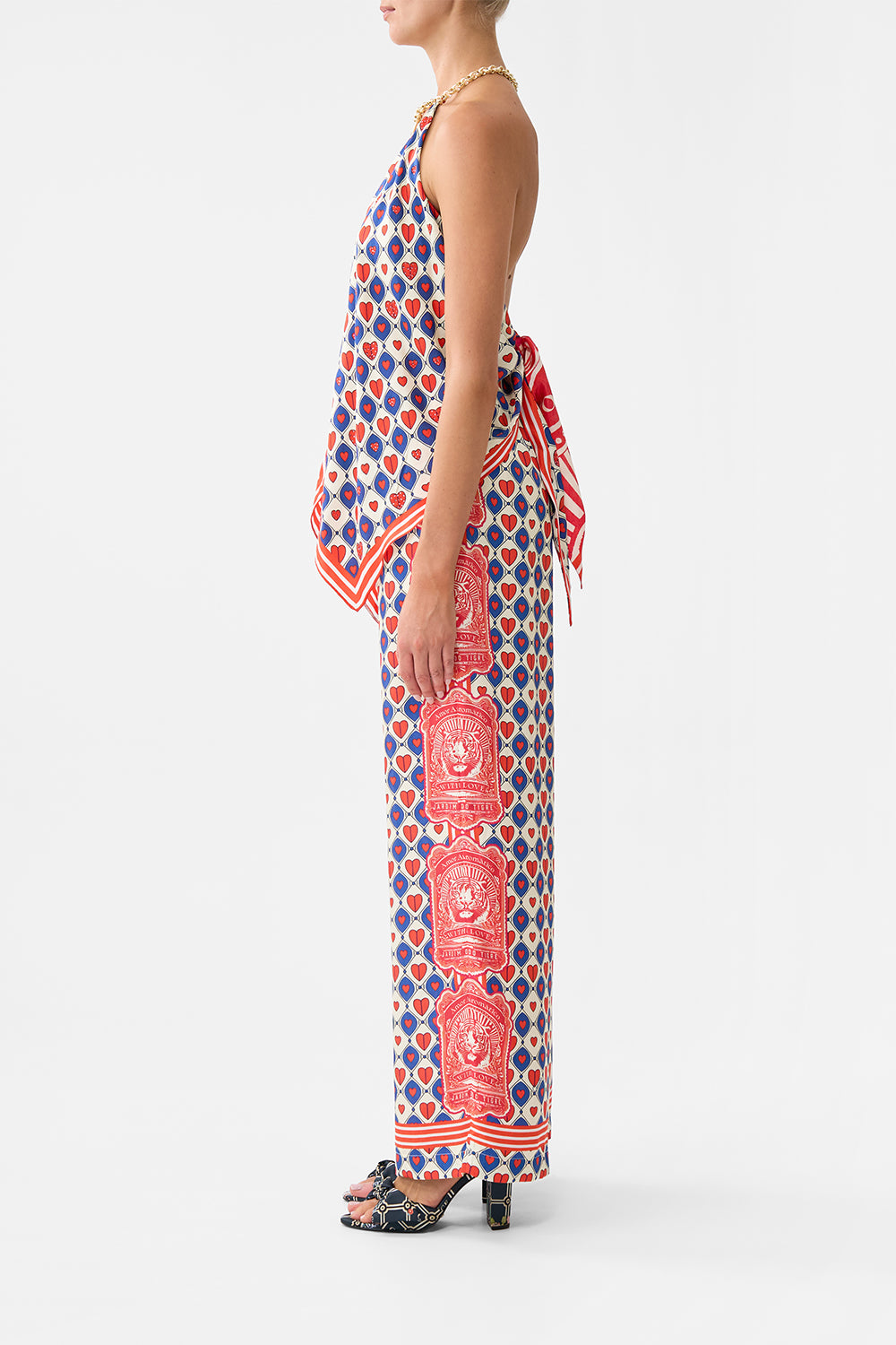 The CAMILLA Knotted Scarf Top in our Rinse & Roar print.