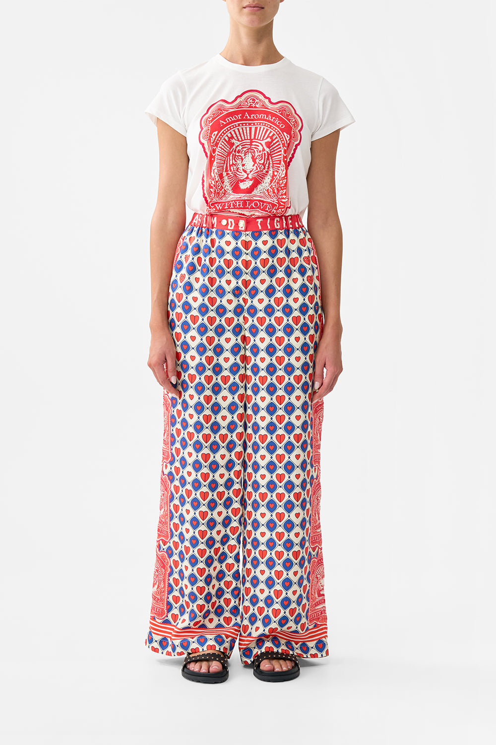 The CAMILLA Button Front Lounge Pant in our Rinse & Roar print.