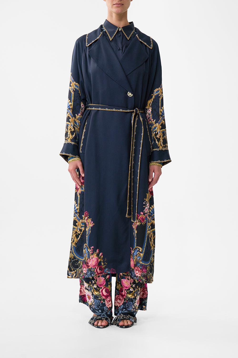 The CAMILLA Pleated Back Trench in our Ornate On A Plate print.