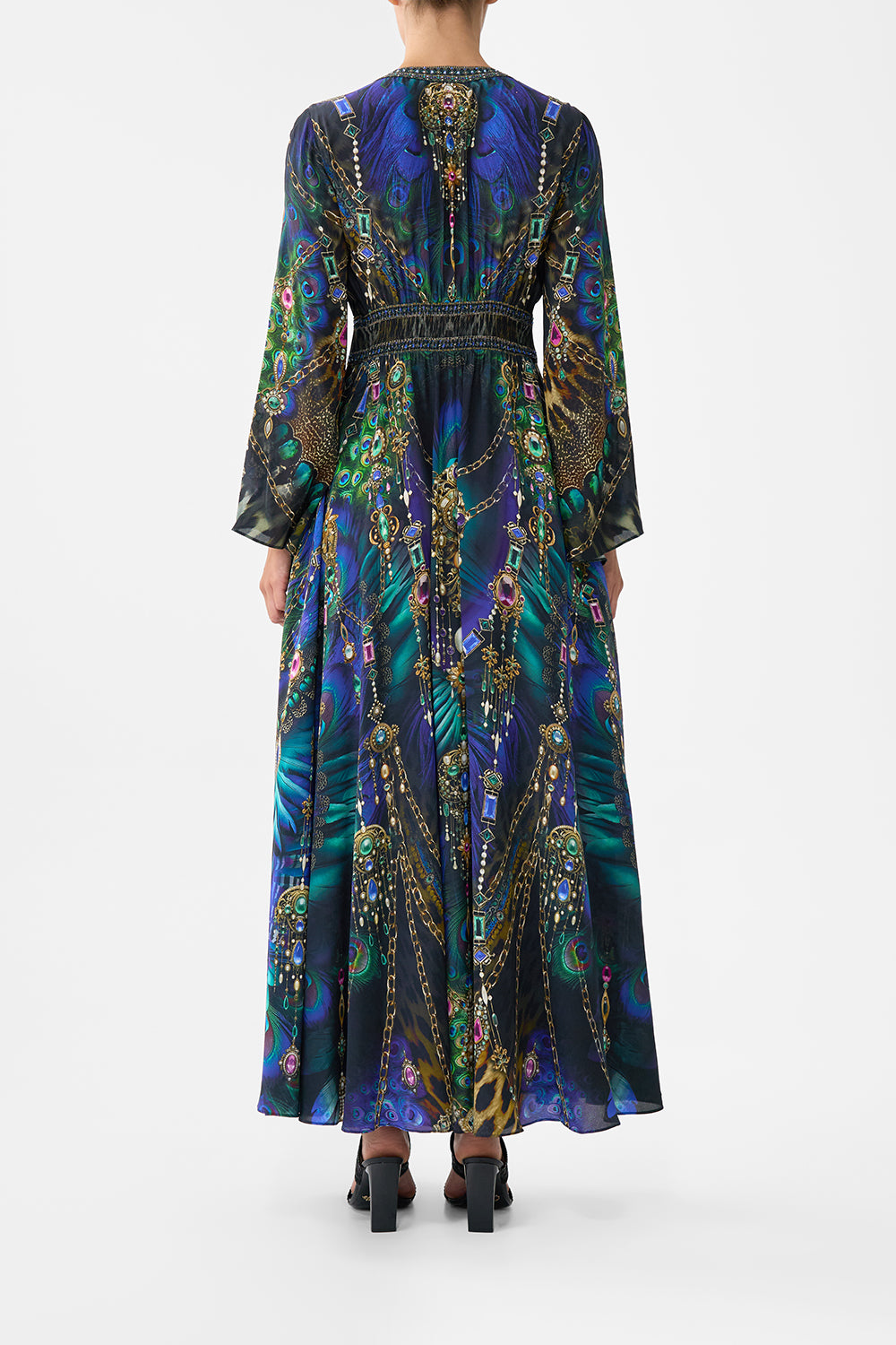 The CAMILLA Kimono Sleeve Dress With Shirring Detail in our Dominican Decadence print.