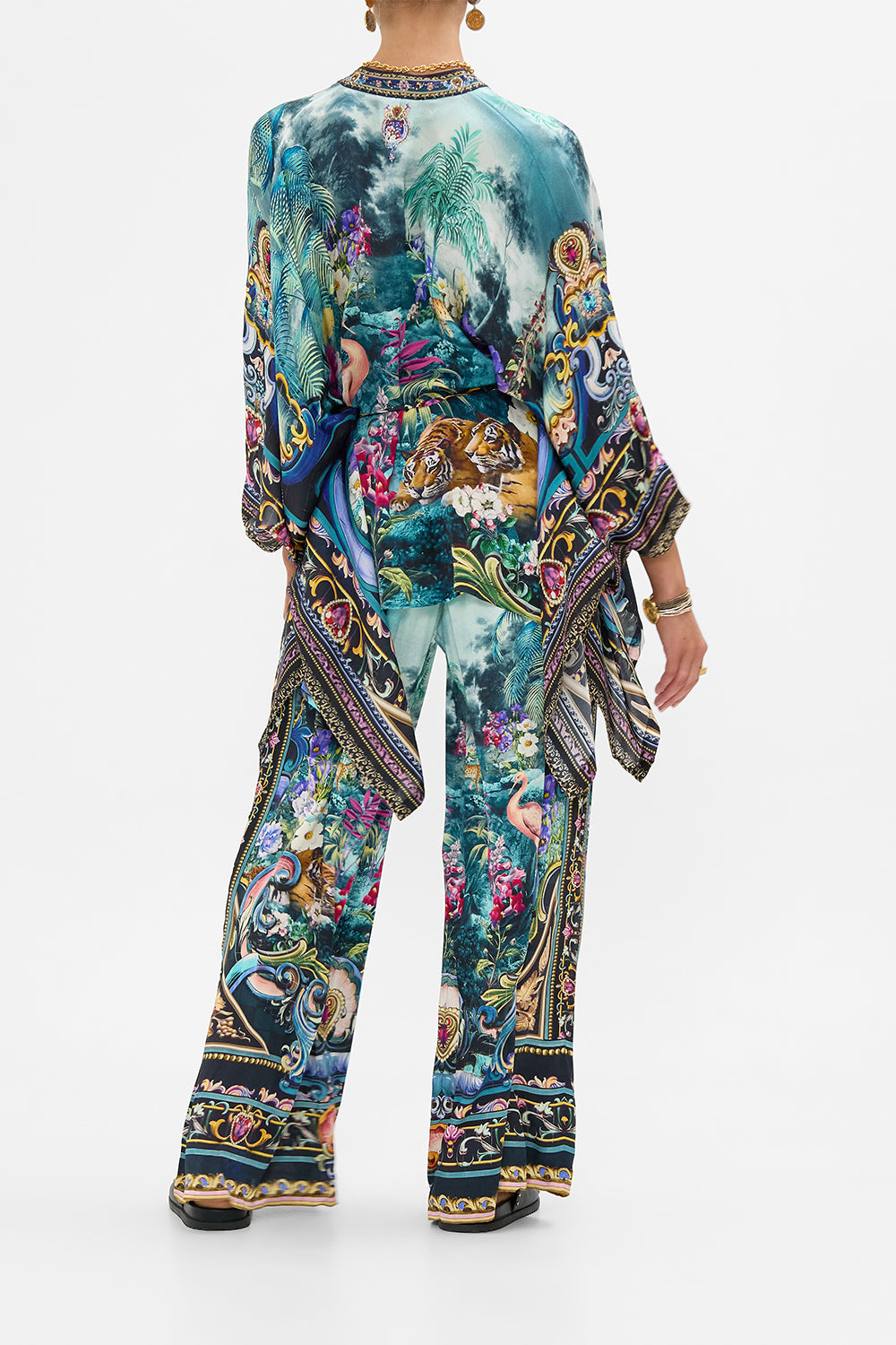 The CAMILLA Button Through Scarf Blouse in our Basked In Baroque print.