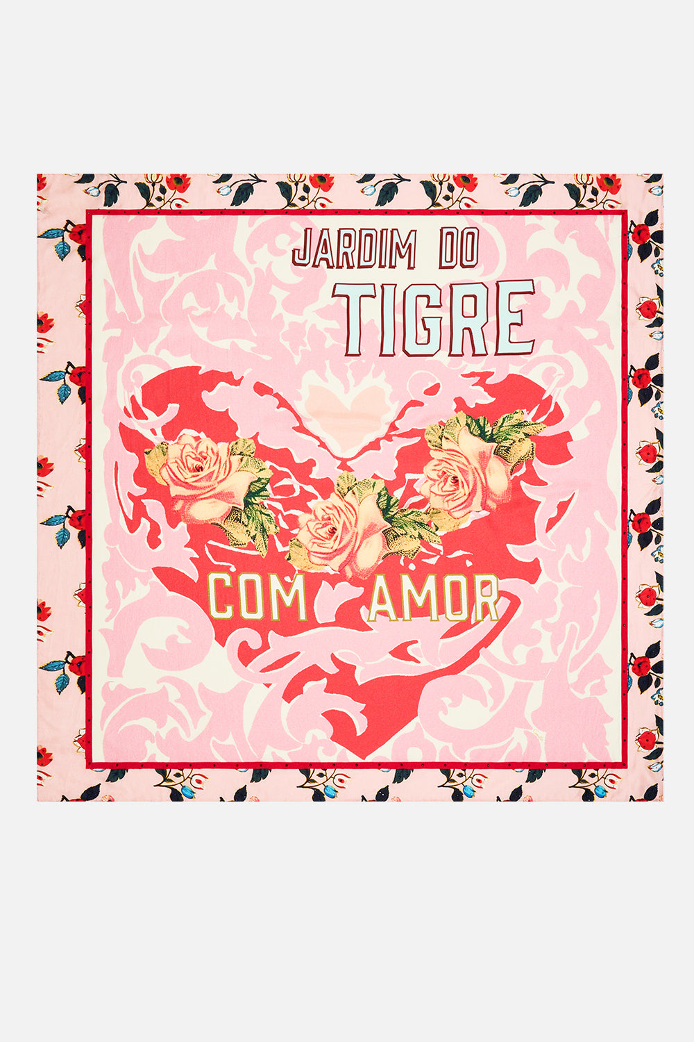 The CAMILLA Large Crystalled Silk Square Scarf in our Pink Porto print.