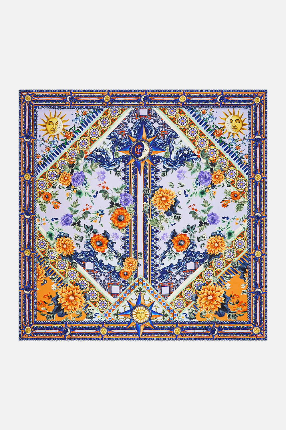 The CAMILLA Large Crystalled Silk Square Scarf in our Luscious In Lisbon print.
