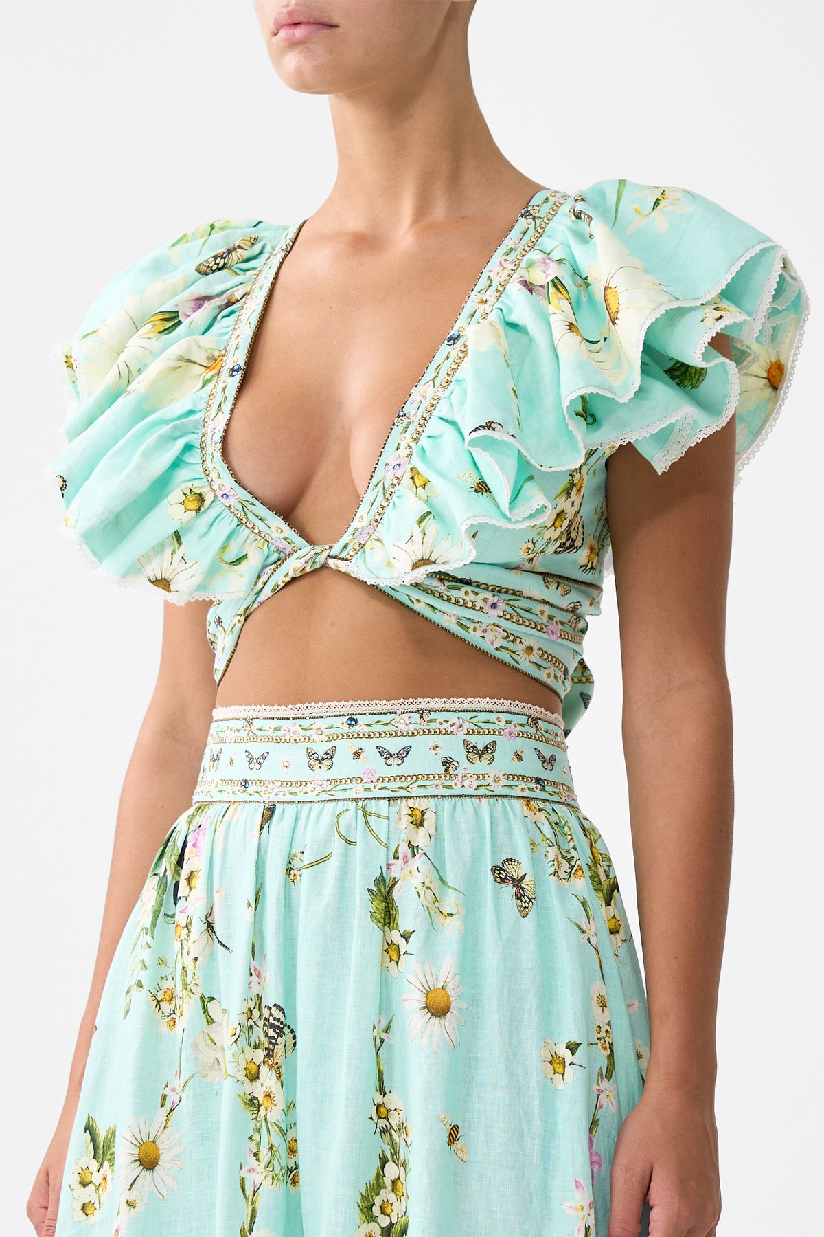 The CAMILLA Ruffle Wrap Top in our Floral Freefall print.