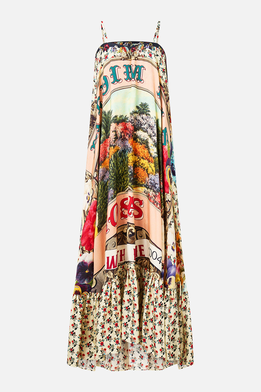 The CAMILLA Strapless Maxi With Ruffle Hem in our Aromatic Amor print.