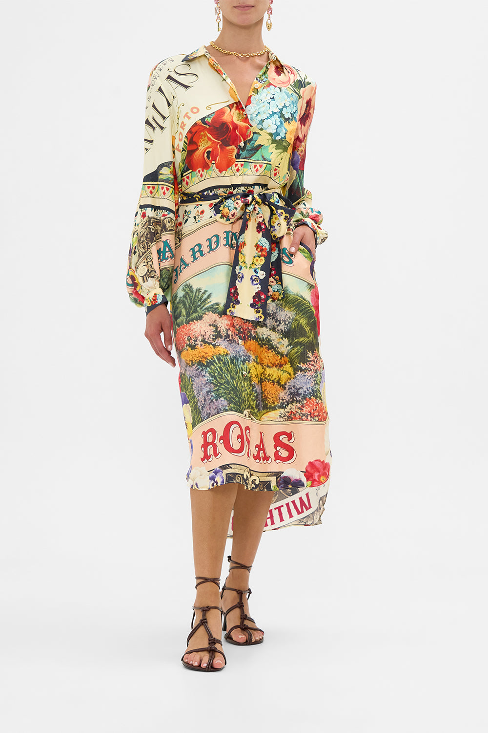 The CAMILLA High Low Midi Shirt Dress in our Aromatic Amor print.