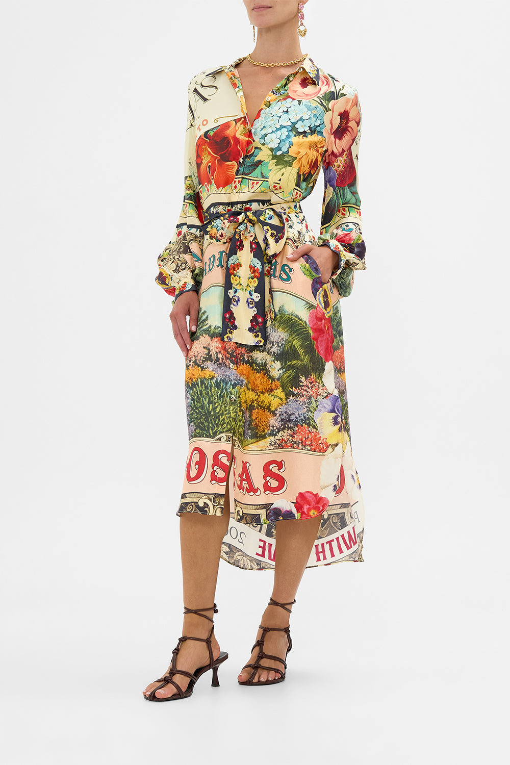 The CAMILLA High Low Midi Shirt Dress in our Aromatic Amor print.