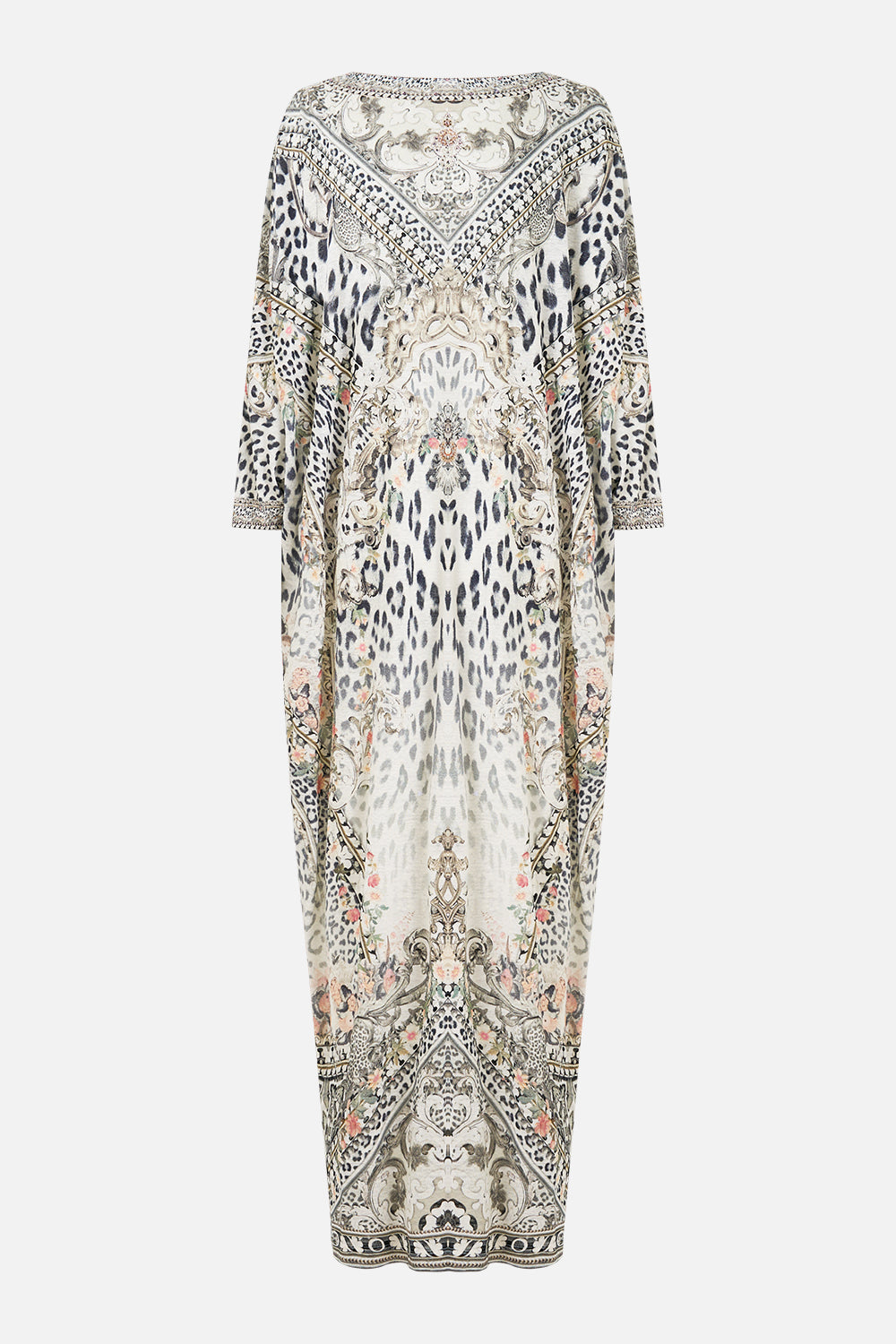 The CAMILLA Jersey V Neck Batwing Kaftan in our Marble Heaven print.