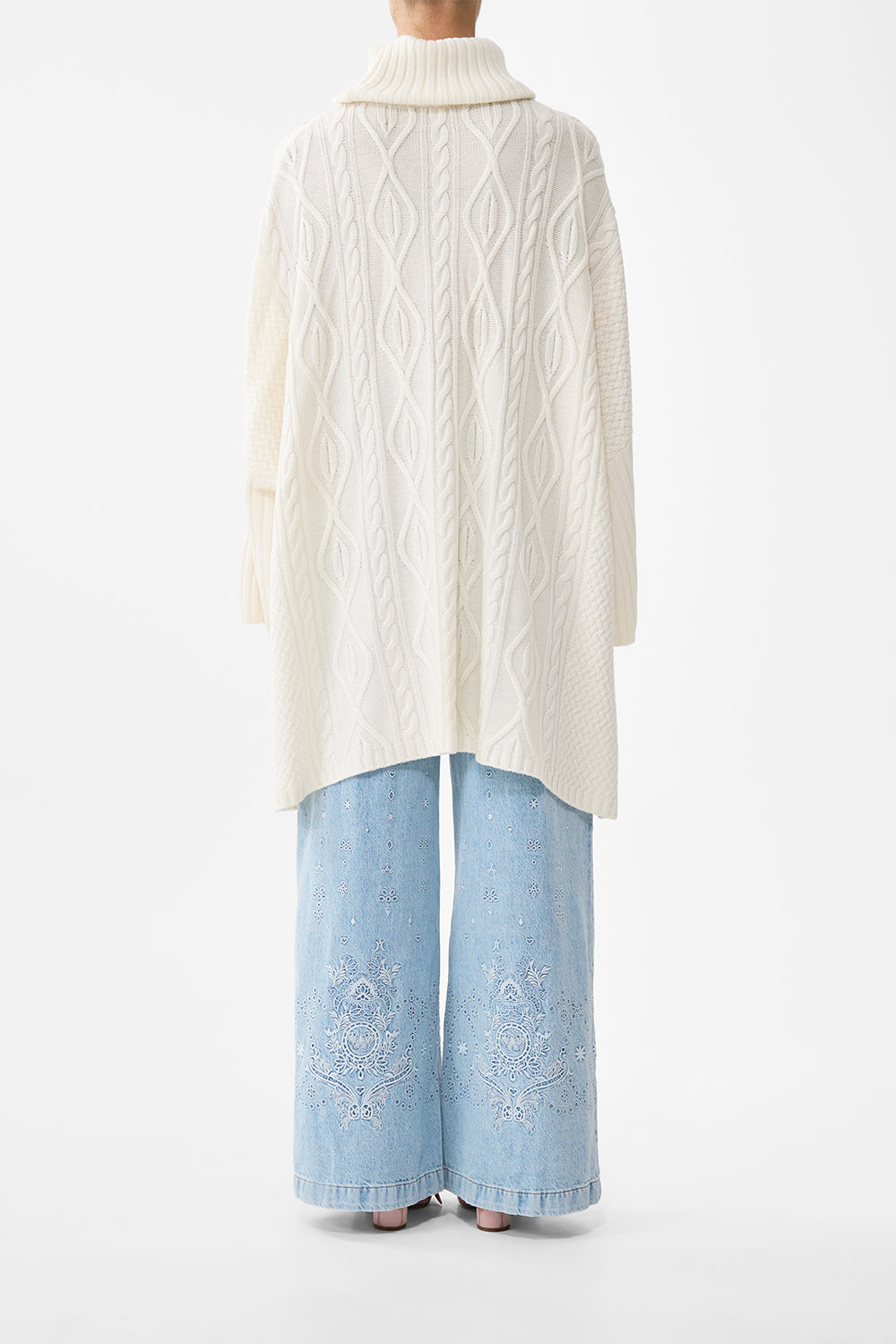 The CAMILLA Roll Neck Knit Jumper in our Solid Ivory print.