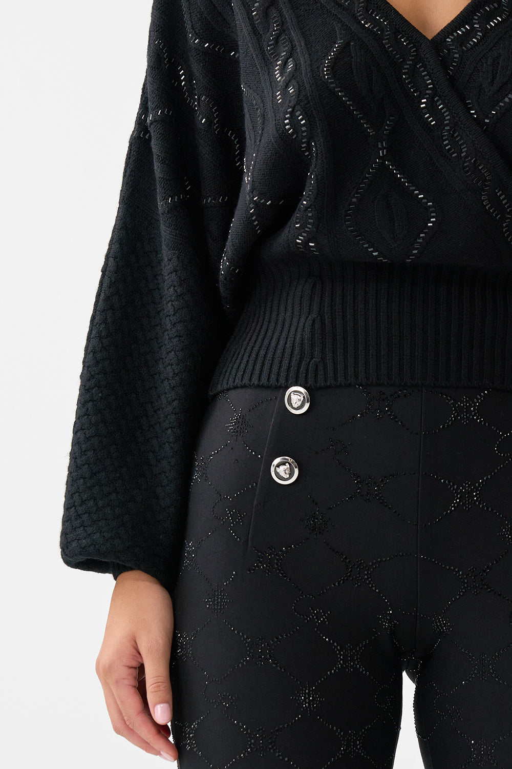 The CAMILLA Surplice Neck Knit Jumper in our Solid Black print.