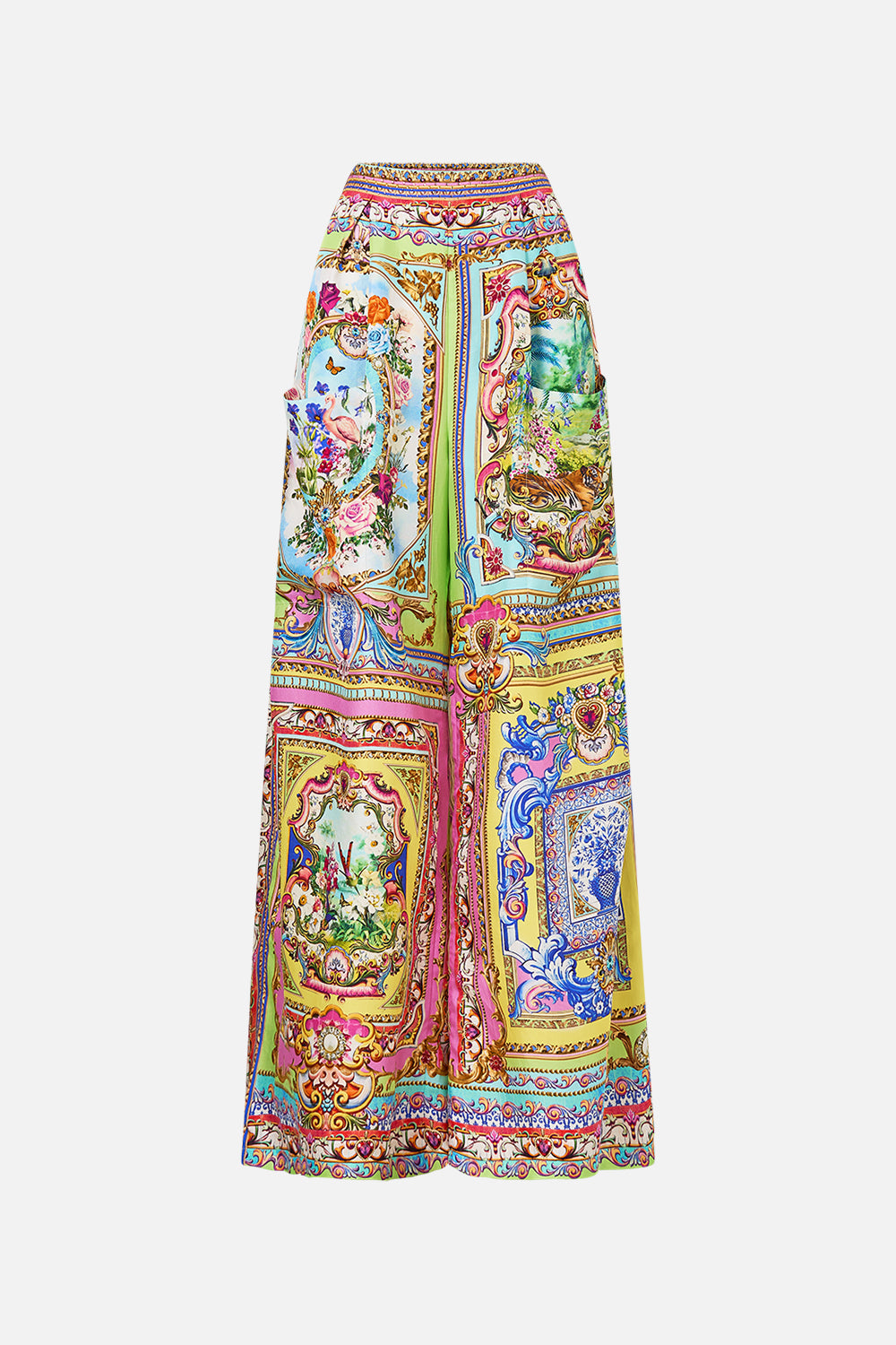 The CAMILLA Wide Leg Trouser With Front Pockets in our Spirit Of Santa Maria print.
