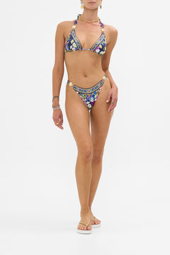 The CAMILLA Strap Trim Bikini Top With Thick Neck Tie in our Basked In Baroque print.