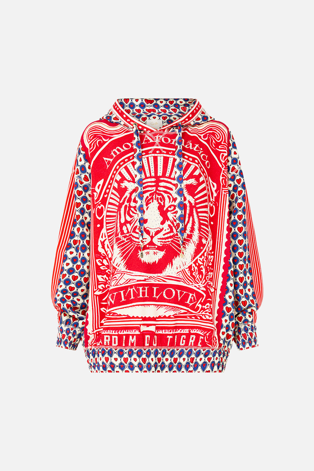 The CAMILLA Silk Band Oversized Hoodie With Pockets in our Rinse & Roar print.