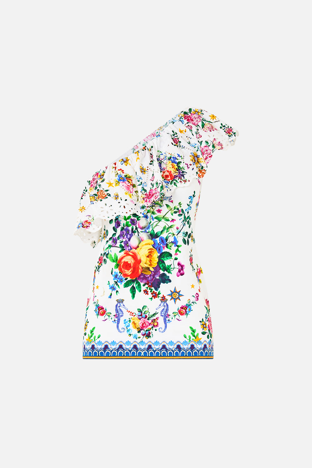 The CAMILLA One Shoulder Fitted Jersey Tank in our Tiles Darls print.