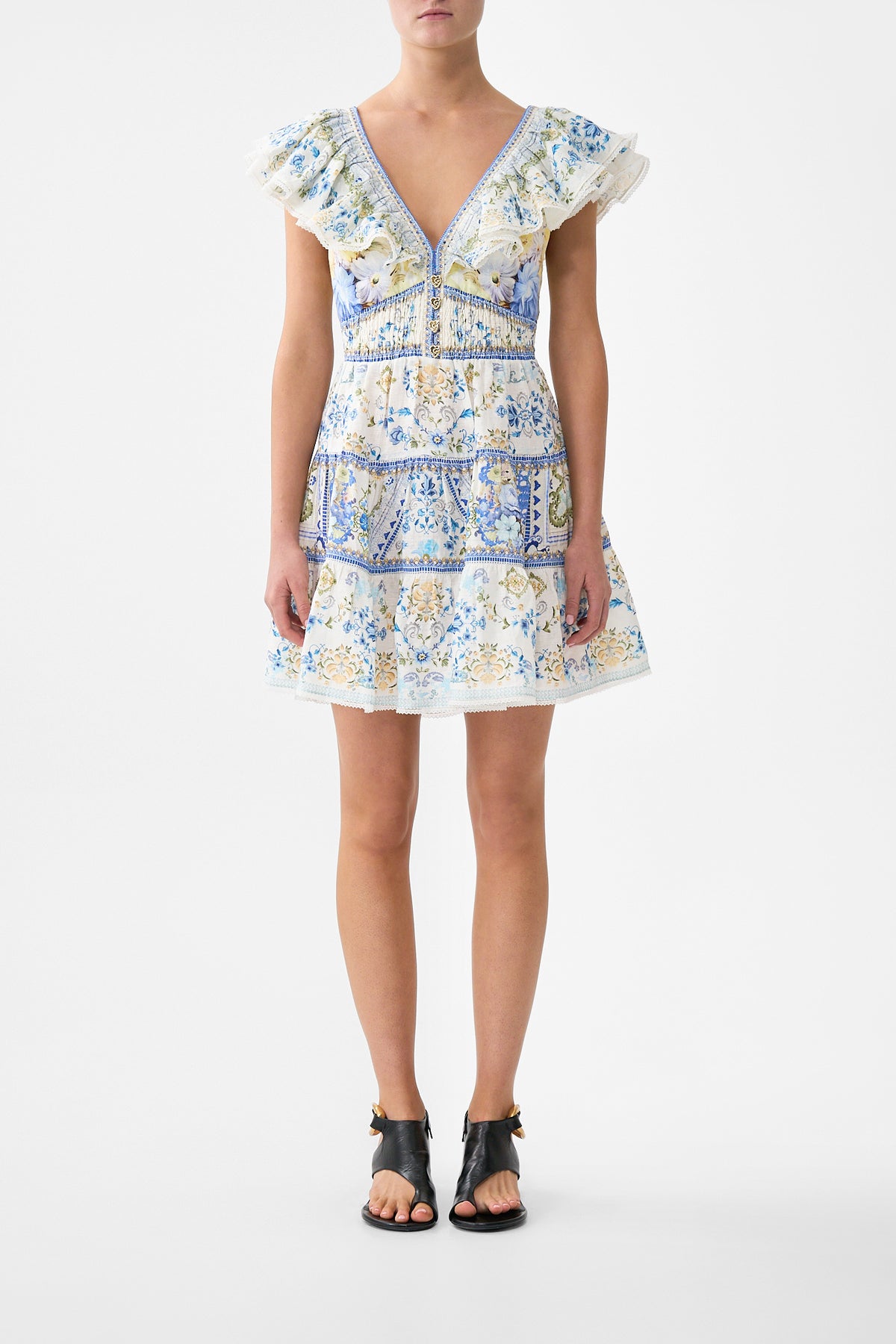 The CAMILLA TIERED SHORT DRESS WITH NECK FRILL MY HOMESPUN HEARTMY HOMESPUN HEART