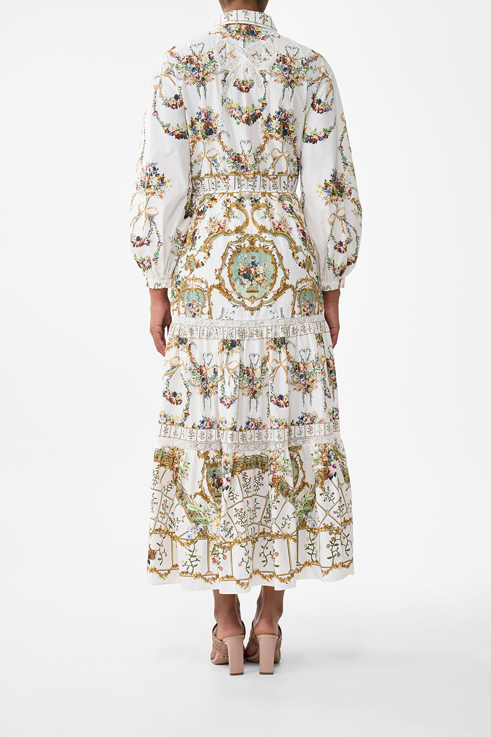 The CAMILLA Tiered Long Shirt Dress in our Dressing Room Drama print.