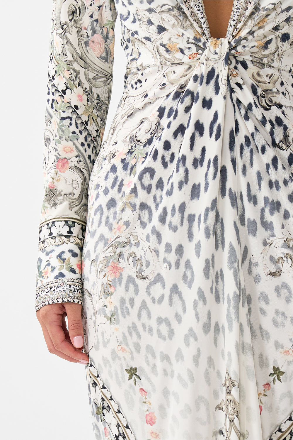 The Marble Heaven Long V Neck Twist Front Jersey Dress