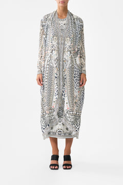 The CAMILLA Long Casual Jacket With Pockets in our Marble Heaven print.