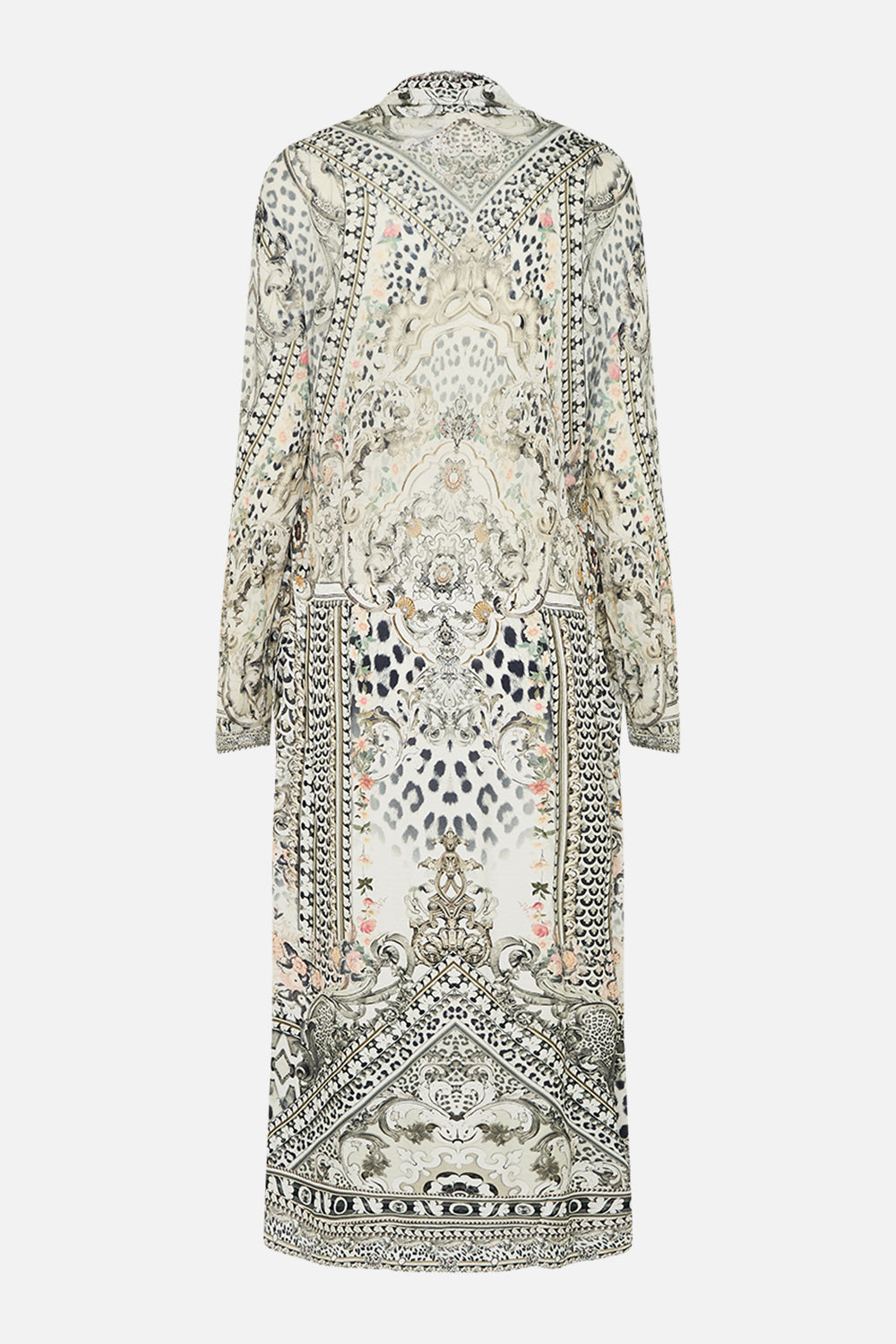 The CAMILLA Long Casual Jacket With Pockets in our Marble Heaven print.