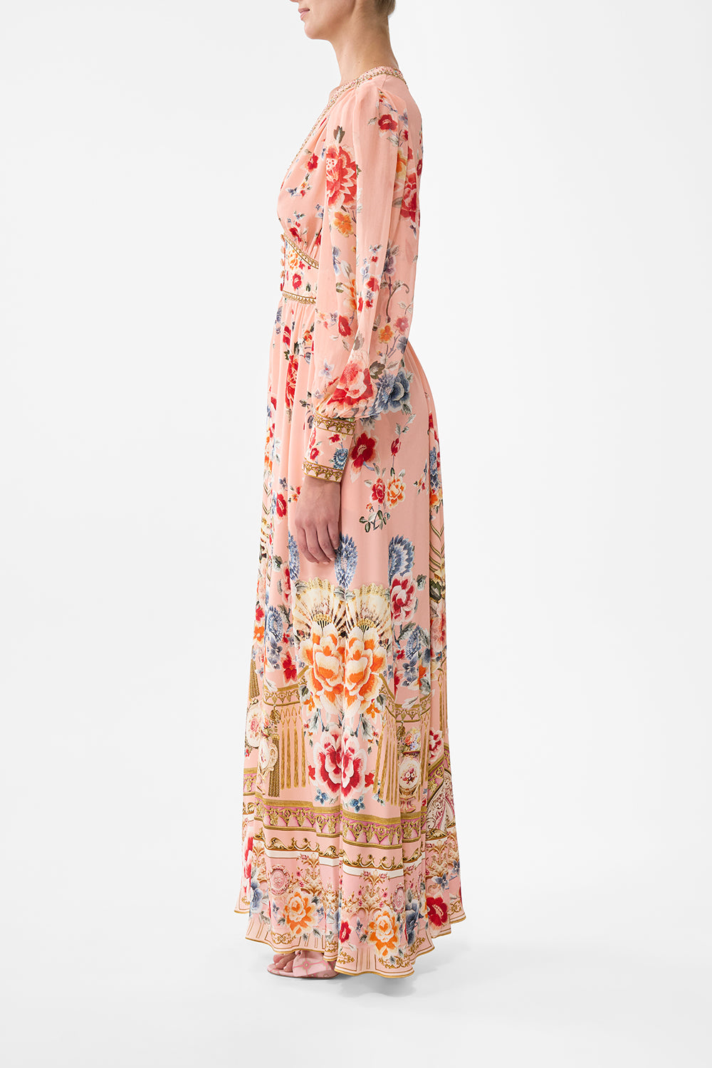 The CAMILLA Shaped Waistband Dress With Gathered Sleeves in our Majestic Milla print.