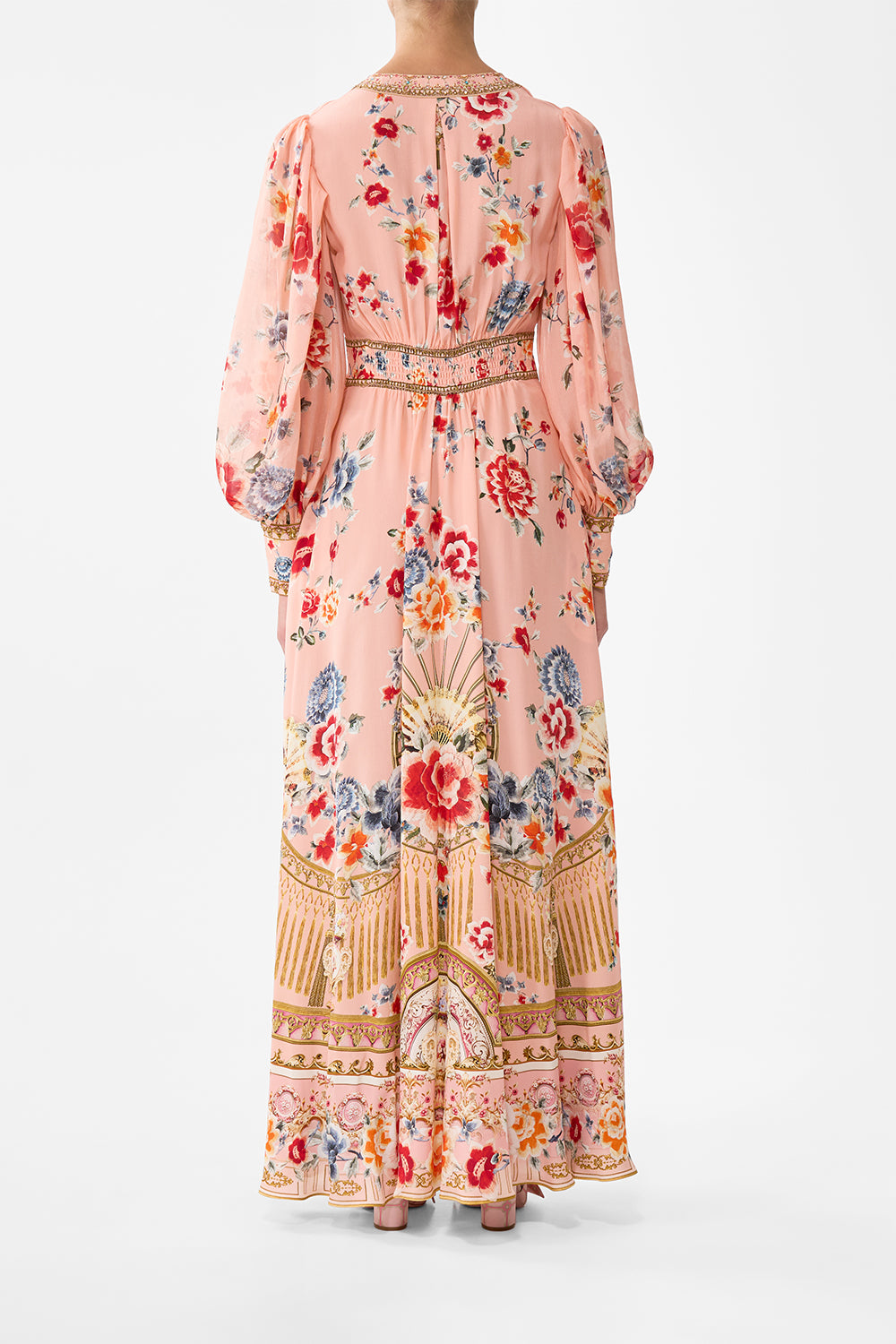 The CAMILLA Shaped Waistband Dress With Gathered Sleeves in our Majestic Milla print.