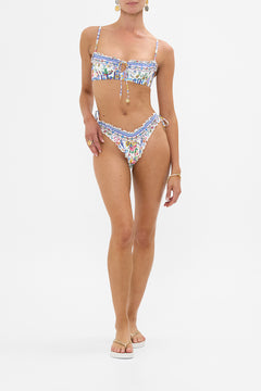 The CAMILLA Ruched Cup Underwire Bikini Top W Tie Front in our Tiles Darls print.