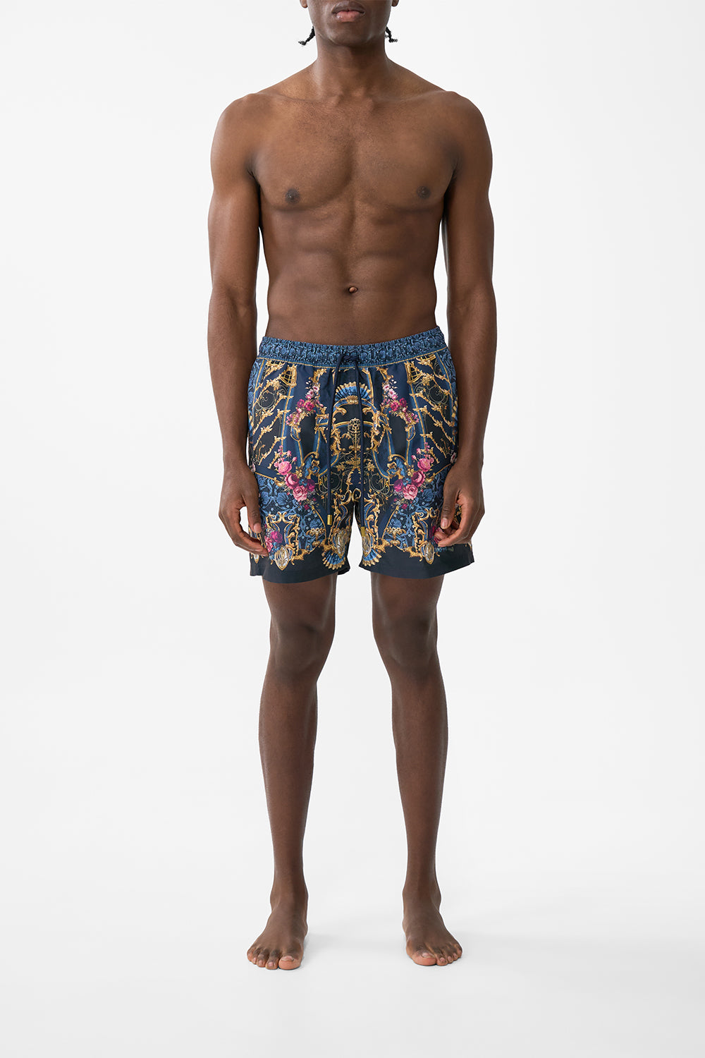 The CAMILLA Mid Length Boardshort With Elastic Waist in our Ornate On A Plate print.