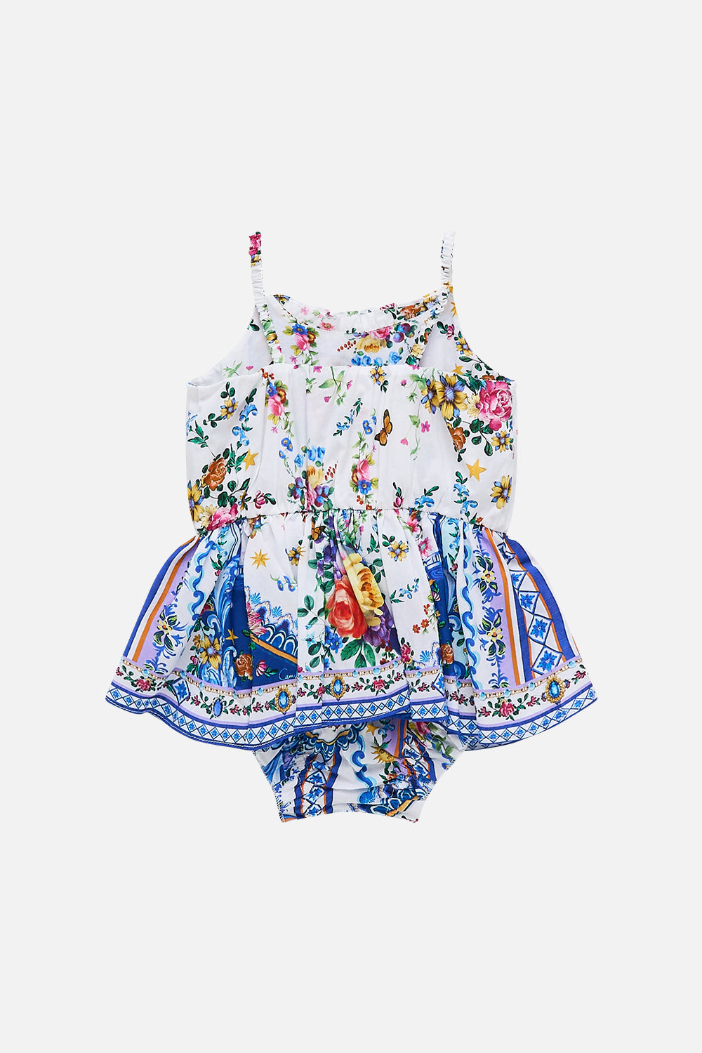 The CAMILLA Babies Jump Dress With Frill Neck in our Tiles Darls print.
