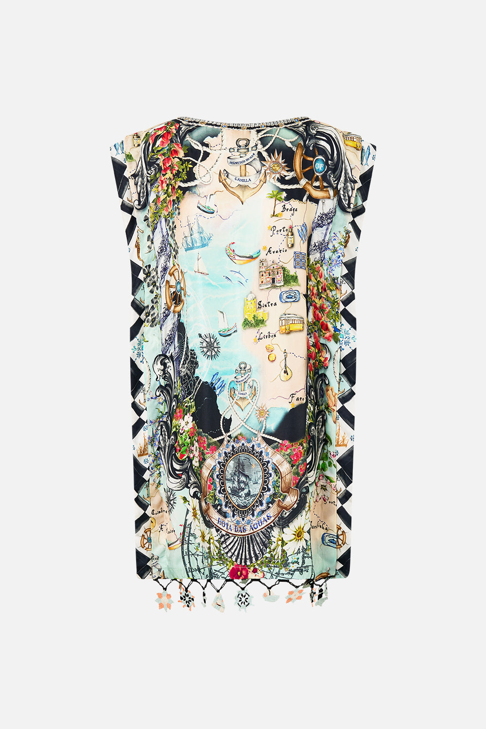 The CAMILLA Gusset Tunic Short Kaftan in our Folk Afloat print.