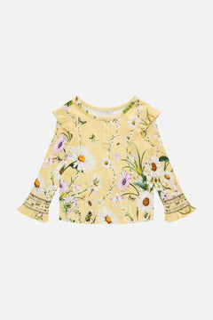 The CAMILLA Babies Long Sleeve Rib Henley W Frill Detail in our Daisy Chains print.