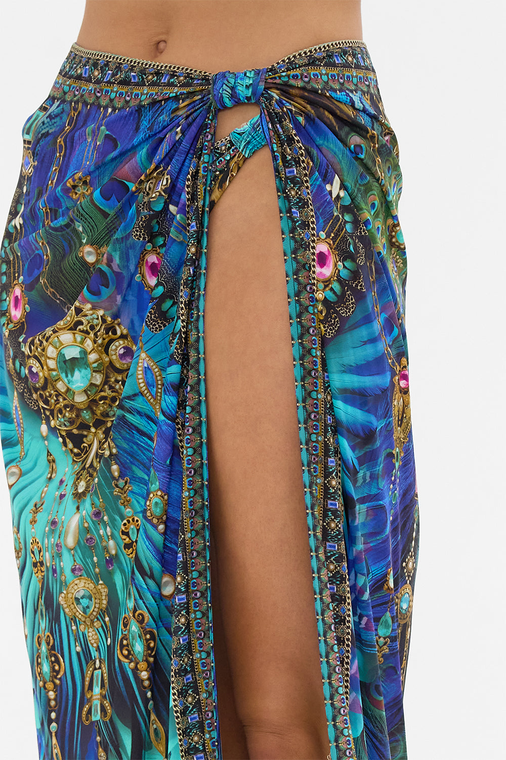 The CAMILLA Long Sarong With Gathered Tab And Leg Split in our Dominican Decadence print.