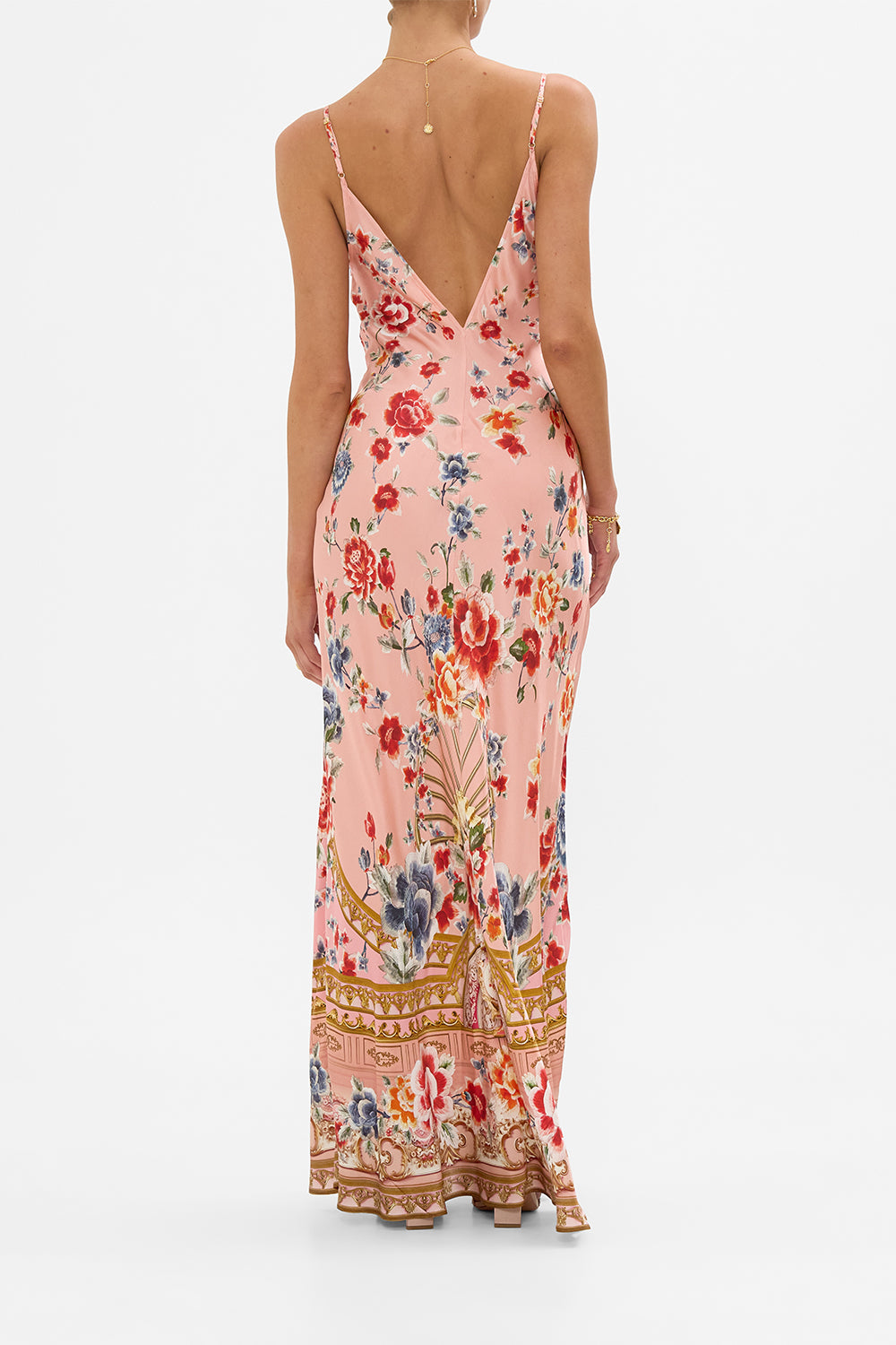 The CAMILLA V Neck Full Length Bias Slip Dress in our Majestic Milla print.