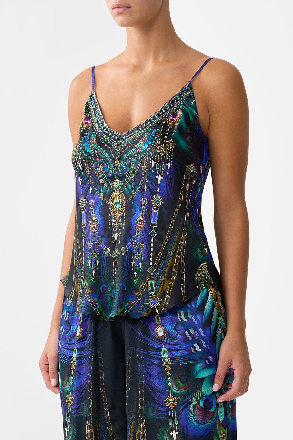 The CAMILLA V-Neck Bias Cami in our Dominican Decadence print.