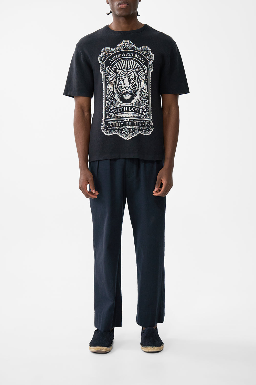 The CAMILLA Relaxed Fit Jacquard Knit Crew Neck Tee in our Rinse & Roar print.