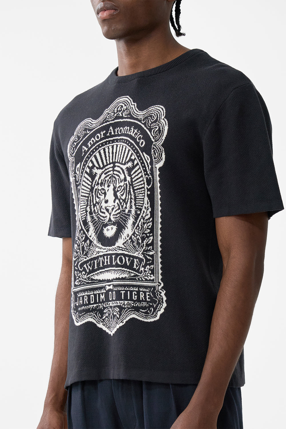 The CAMILLA Relaxed Fit Jacquard Knit Crew Neck Tee in our Rinse & Roar print.