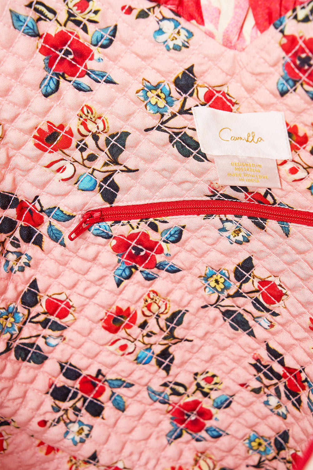 The CAMILLA Oversized Heart Frill Edge Tote in our Pink Porto print.