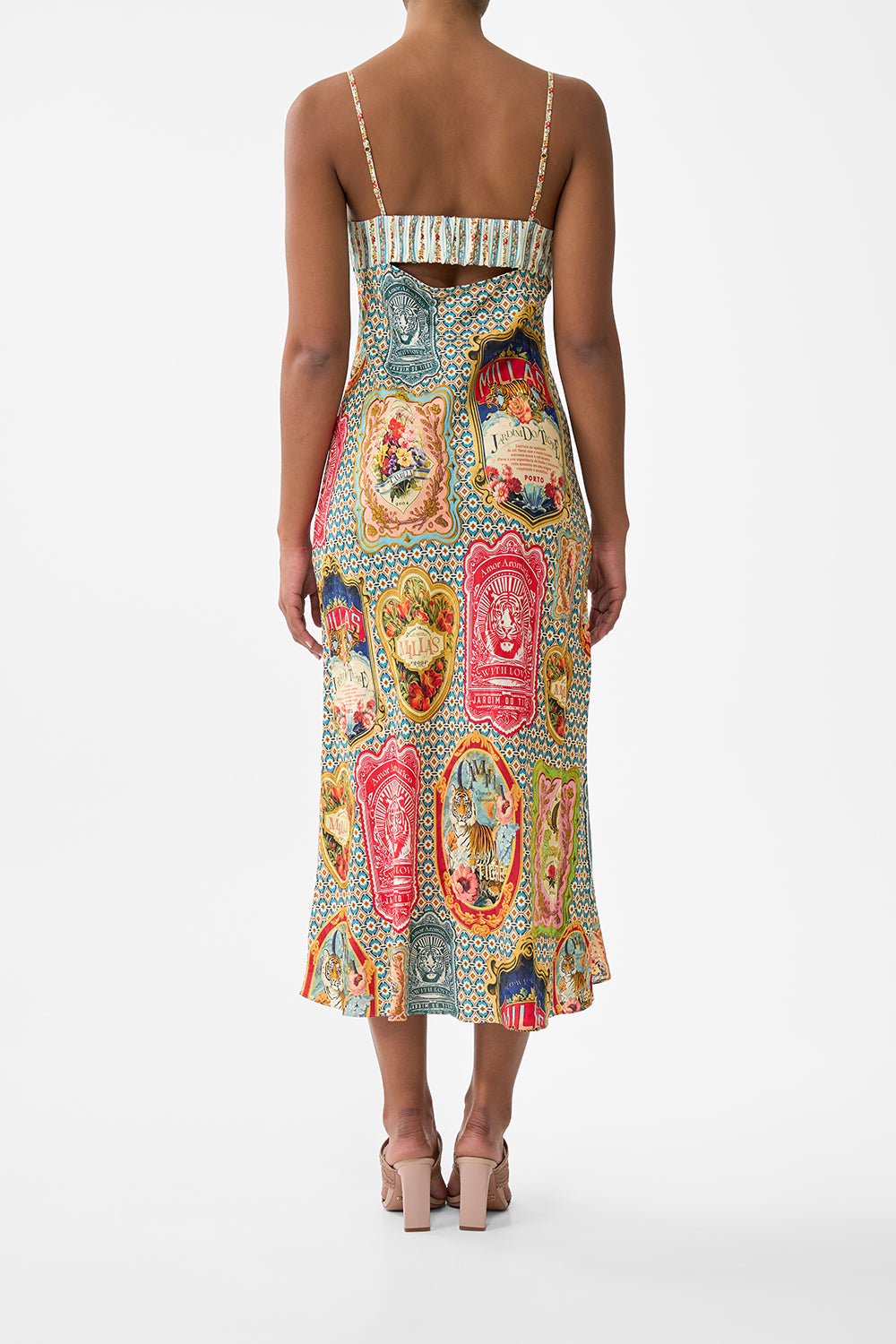 The CAMILLA Gathered Bodice Bias Dress in our Soap Opera print.