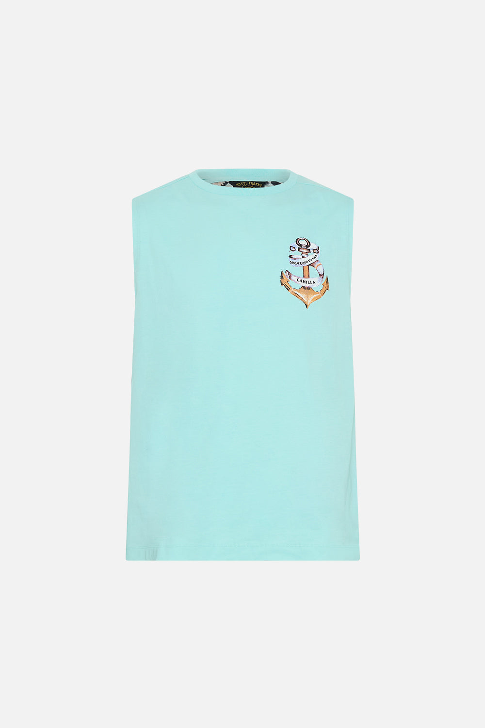 The CAMILLA Relaxed Fit Tank With Silk Contrast Back in our Folk Afloat print.