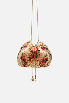 The CAMILLA Drawstring Pouch Bag With Chain Strap in our Meet Me At The Majestic print.