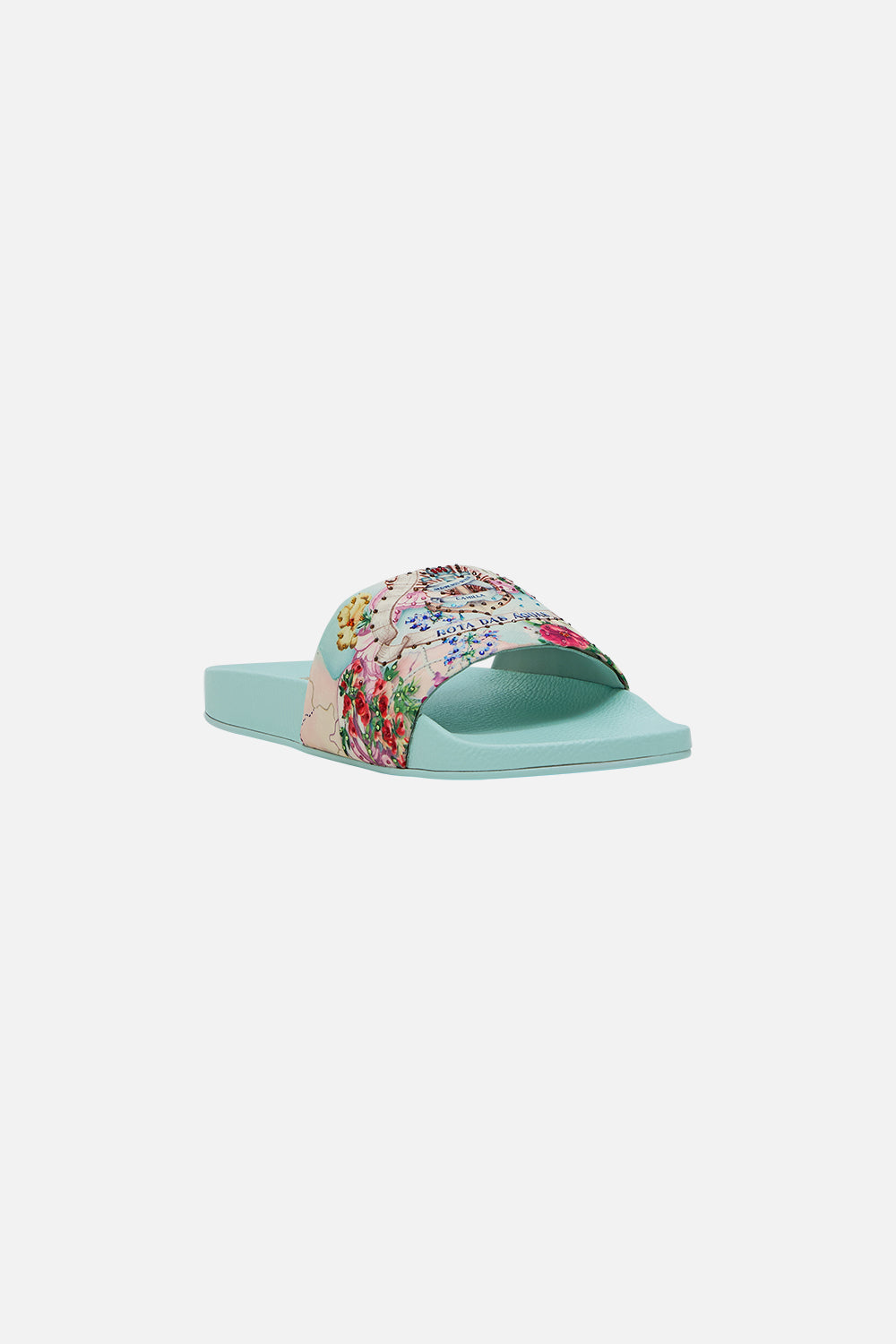 The CAMILLA Amelia Pool Slides in our Just Coasting print.